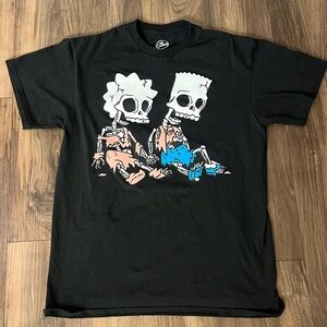 Black Simpson Graphic T-Shirt with Bart and Lisa Simpson Skeleton Design